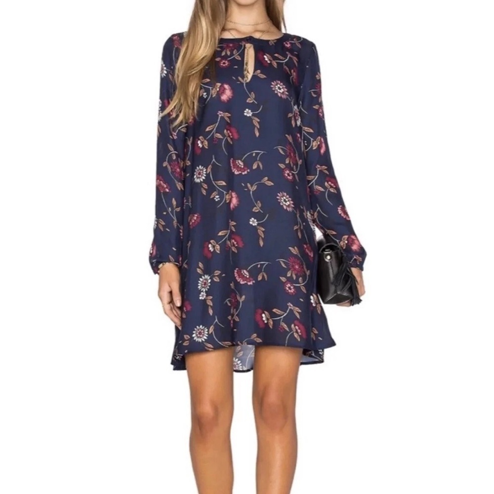 Cupcakes and Cashmere Floral Dress Navy Blue Long Sleeve Keyhole Sheer Gypsy XS